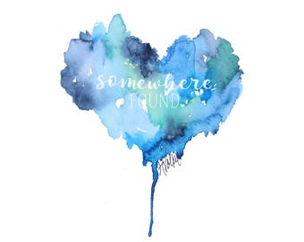 Blue Heart - Watercolor Print - Home - Nursery decor