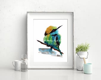 Little Green Birdie - Watercolor Print - Home Decor