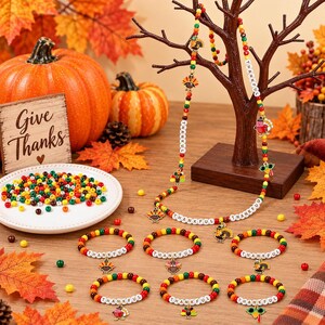 344 Piece Thanksgiving Bracelet Making Kit | Fall Pony Beads, Letter Beads and Turkey Charms for DIY Jewelry