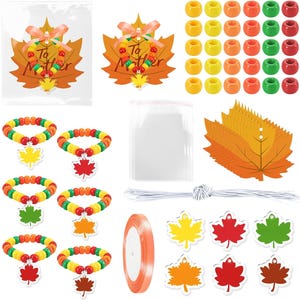 Fall Thanksgiving Bracelet Making Kit | 720 Acrylic Beads, Maple Leaf Charms and DIY Autumn Jewelry Sets