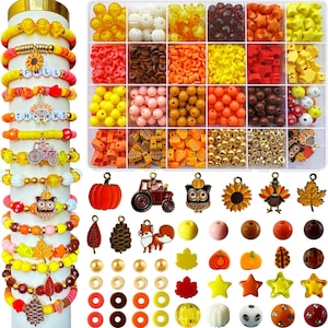 1540+ Fall Beads for Bracelet Making | Thanksgiving Jewelry Kit with Pumpkin, Maple Leaf and Turkey Charms