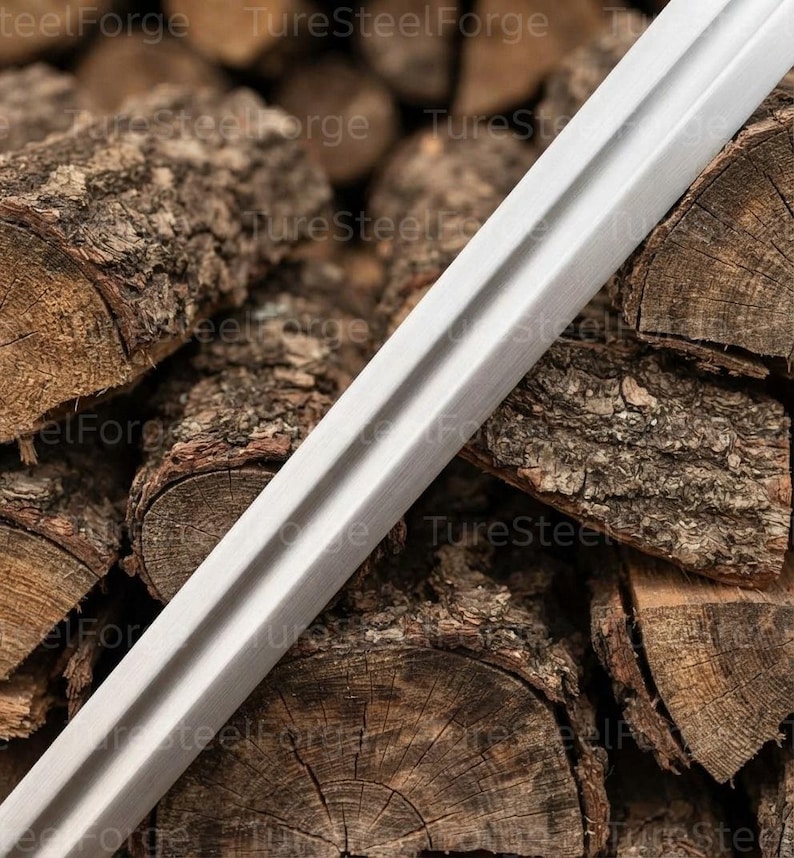 Puede incluir: Una hoja de metal larga, recta y de color plateado que presenta un surco o acanaladura central distintiva a lo largo de su extensi&oacute;n. La superficie del metal tiene un acabado liso y mate, con bordes claramente definidos y un perfil afilado.