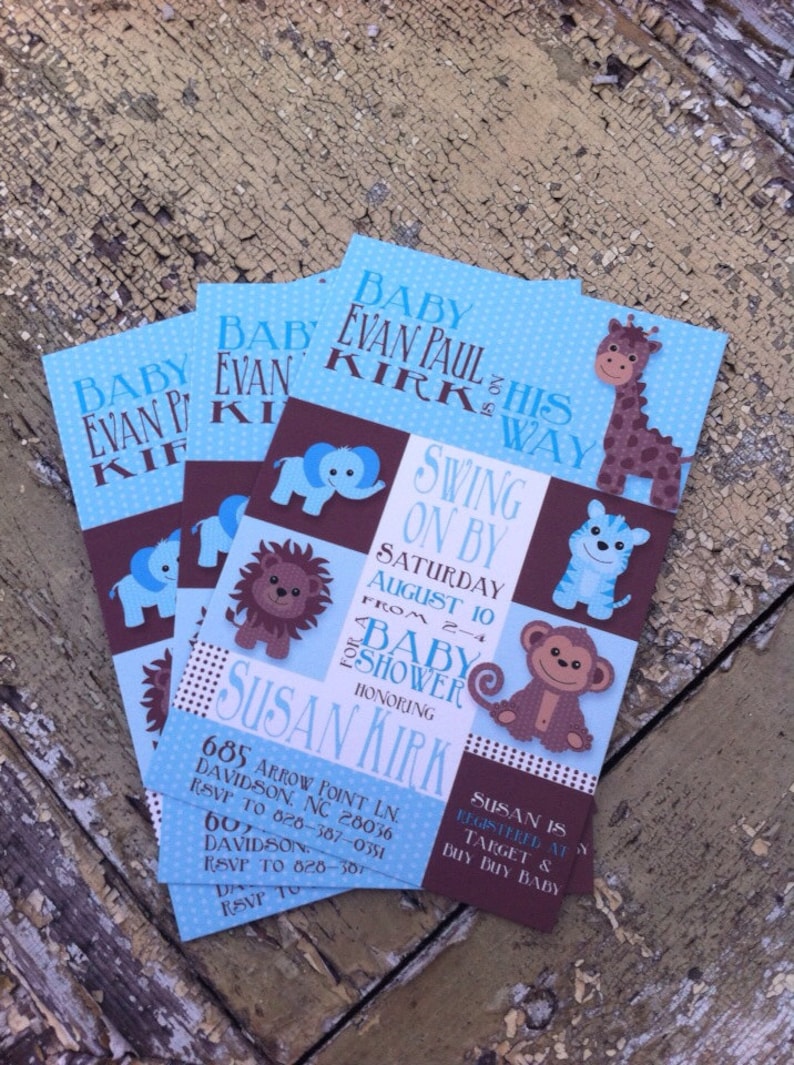 Zoo/safari Animal Baby Shower Invitation // Boys // Printable Etsy