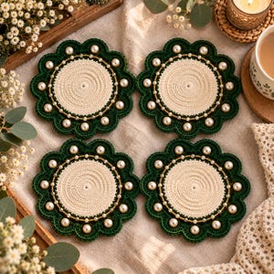 Christmas Wreath Crochet Coaster Pattern PDF Luxury Pearl Scalloped Flower Mug Rug Tutorial Holiday Table Decor Gift Artisan Market Best