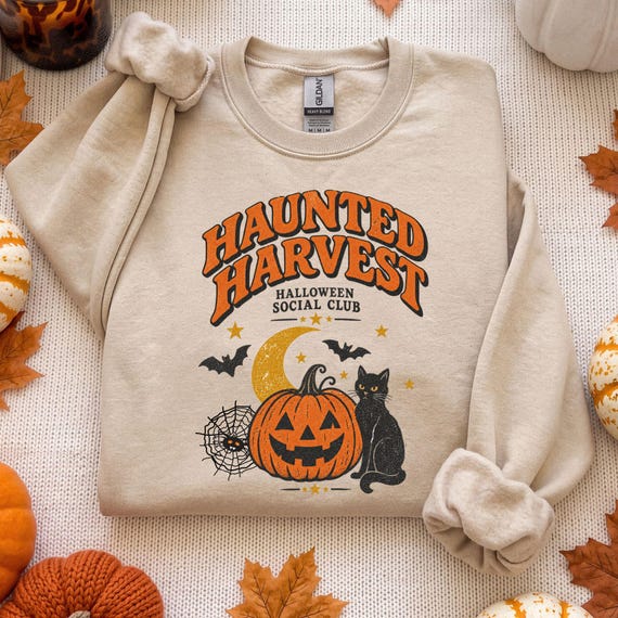Halloween Retro Sweatshirt, Halloween Kürbis Shirt, Katzen Halloween Shirt, Halloween Sweatshirt, Gruseliges Shirt, Gruselige Katze