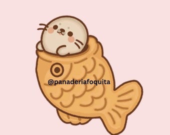Autocollant Focayaki Seal | Sticker animal Kawaii Taiyaki en vinyle (6,9 cm x 7,6 cm)