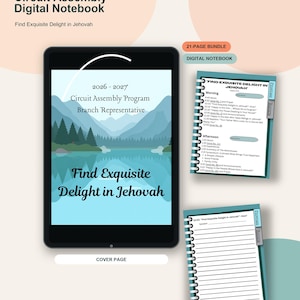 May include: A 2026-2027 Circuit Assembly digital notebook bundle featuring a cover page with a mountain and lake landscape illustration, plus two spiral-bound interior pages with program schedules and lined note-taking sections for attendees.