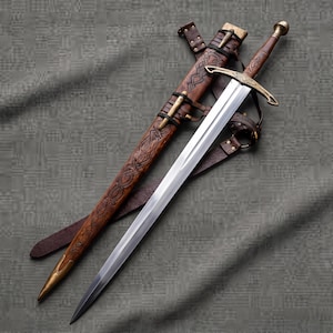 Medieval Fantasy Sword, Hand Forged Sword with Leather Scabbard, Viking Inspired Sword, 40 Inch Sword, Handmade Collector Display