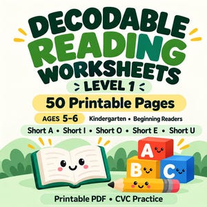 Kindergarten Decodable Reading Worksheets | 50 Pages | 50 CVC Phonics Passages with Activities | Printable PDF