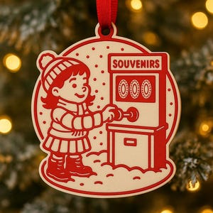 Pressed penny machine christmas ornament – retro souvenir machine ornament • 2025 girl / boy pressing penny • 3d printed holiday ornament