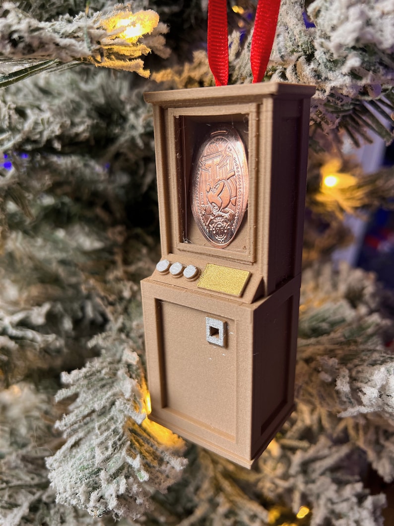 Custom Miniature 3D Printed Classic Pressed Penny Machine with Red Ribbon Display Your Treasured Coin Collection Yes