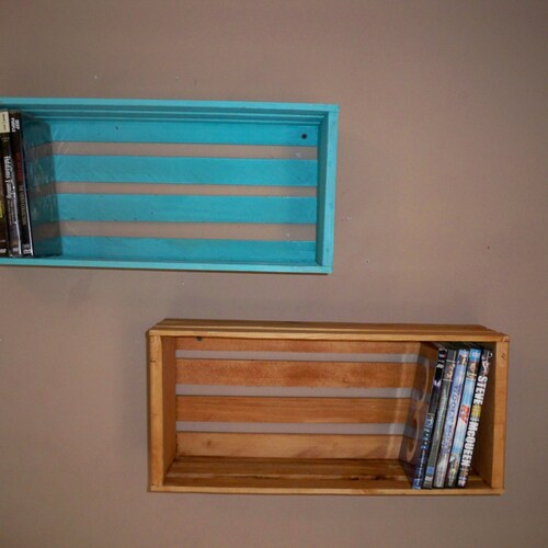 This Crate Holds 27 Dvdswood Crate Shelving Wall Decor Etsy