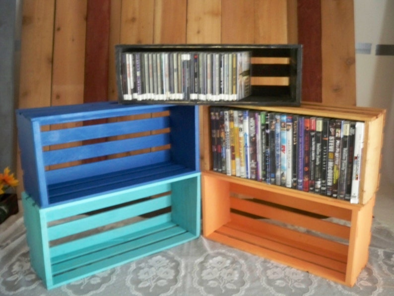 This Crate Holds 27 Dvdswood Crate Shelving Wall Decor Etsy