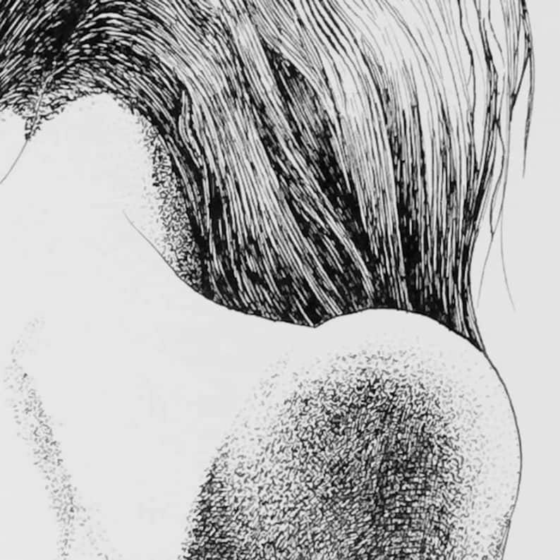 Art Print Art nude Pen and Ink Lithograph Print of Nude 