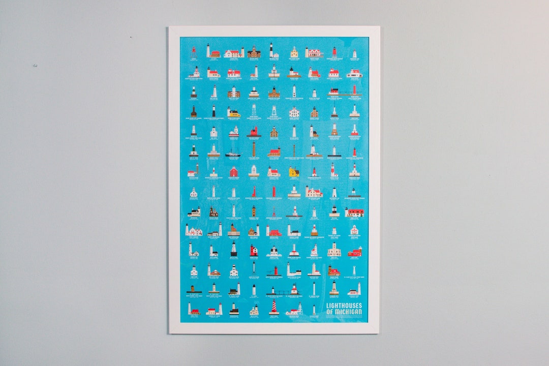 Lighthouse Poster.pdf Lighthouses of Michigan Poster - Etsy