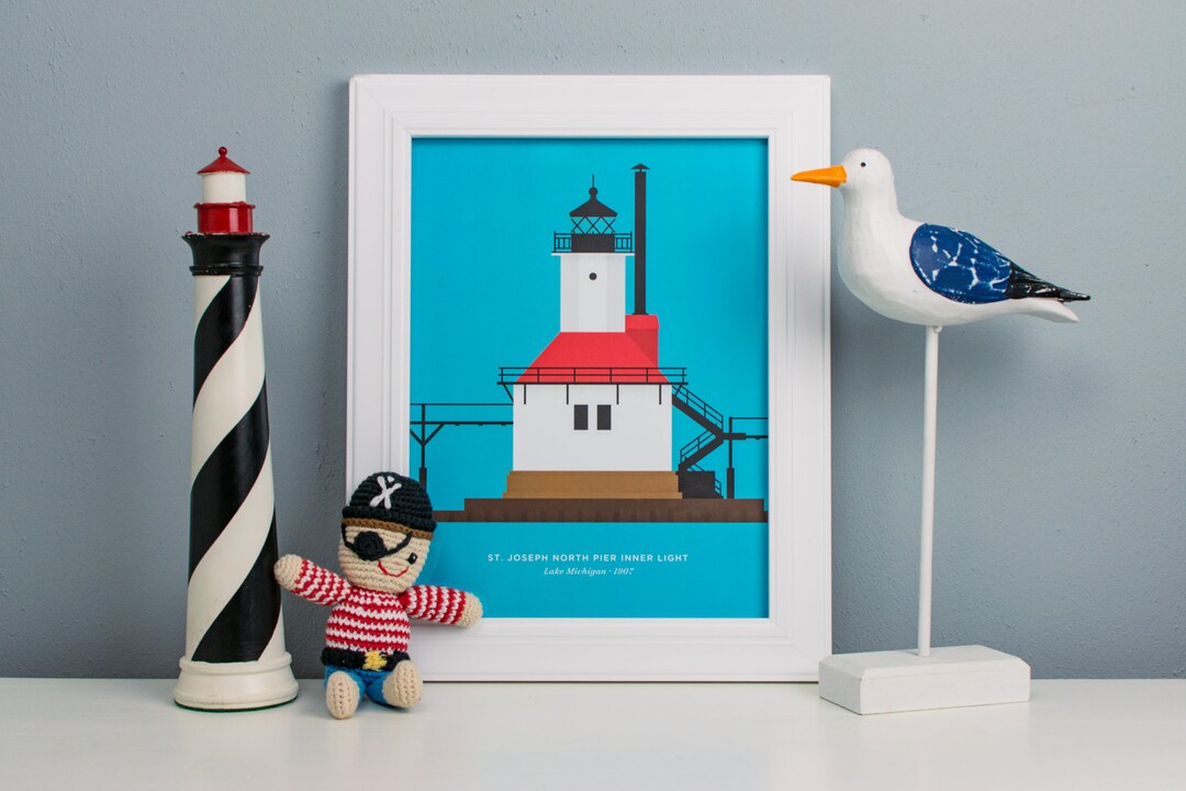 St. Joseph North Pier Inner Lighthouse Print - Etsy