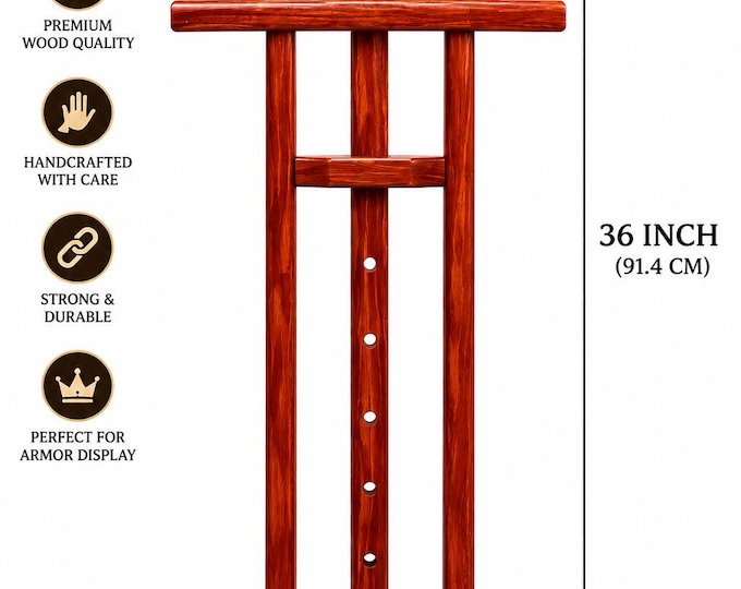 Featured listing image: Heavy Duty Wood Armor Stand, 100KG Capacity, Handcrafted Display Rack for Chainmail & Helmets