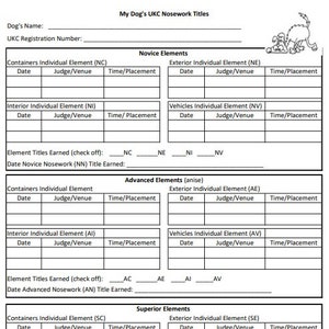 UKC Nosework Title Tracking Sheet