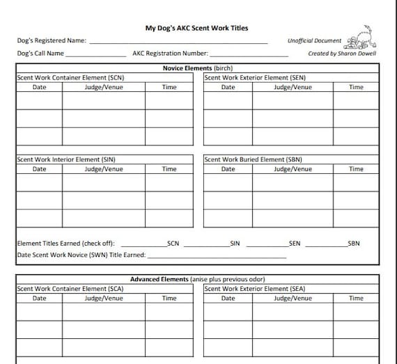 AKC Scent Work Title Tracking Sheet - Etsy