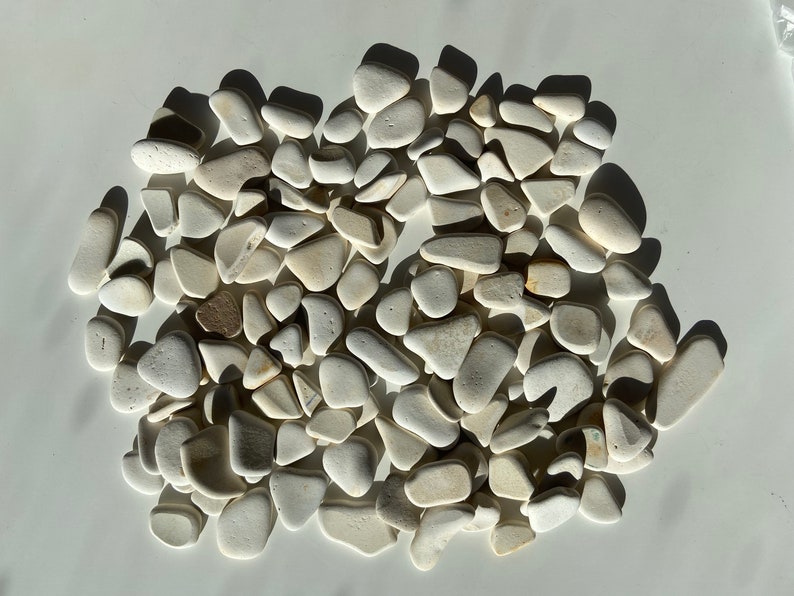painters supplies mini white beach pottery Scottish beach finds surf tumbled pottery jewelry supplies White beach pebbles sea pottery