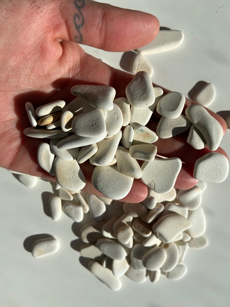 painters supplies mini white beach pottery Scottish beach finds surf tumbled pottery jewelry supplies White beach pebbles sea pottery
