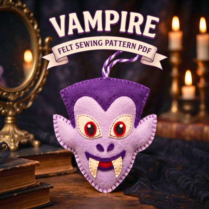 Vampire Sewing Pattern PDF  Felt Halloween Ornament Pattern, DIY Dracula Sewing Tutorial