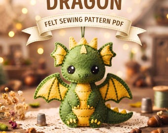 Dragon Felt Pattern, Kawaii Baby Plush Sewing, Nursery Ornament Decor