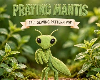 Patrón PDF de decoración de insectos de jardín | Adorno de fieltro de mantis religiosa, costura DIY de bicho