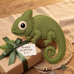 Digital chameleon sewing pattern PDF for handmade felt ornament
