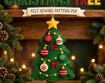 Patrón PDF de adorno de árbol escalonado, costura de fieltro navideño, decoración de bola