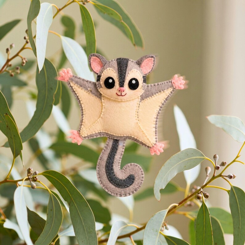 Sugar Glider Sewing Pattern PDF, Felt Animal Ornament, Australian Animal Pattern, Nursery Decor, Hand Sewing