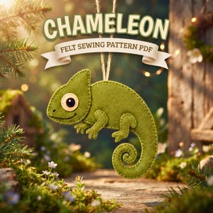 Chamäleon-Filz-Nähvorlage (PDF), Chamäleon-Ornament zum Selbermachen, Reptilien-Filzbastelarbeit, Handnähvorlage