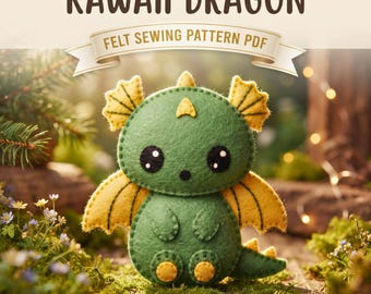 Dragon Felt Pattern, Kawaii Baby Ornament Sewing, DIY Plush Decor, Hand Stitched Beginner