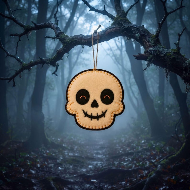 Happy Skull Sewing Pattern PDF | Felt Halloween Skull Ornament Pattern, DIY Cute Skeleton Plush Spooky Decor Tutorial