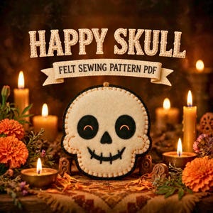Skull Felt Sewing Pattern PDF, Halloween Skull Ornament, Cute Spooky Decor, Hand Sewing Pattern