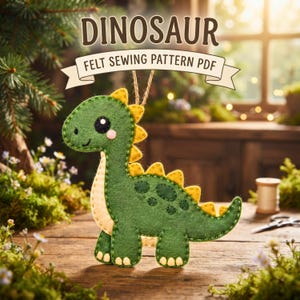 Patron PDF Ornament Dinosaure en Feutrine, Patron Couture Dinosaure Kawaii, Ornament Dino Feutrine, Couture Main DIY