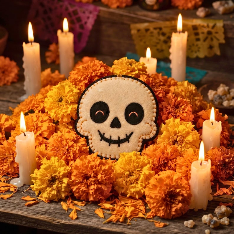 Happy Skull Sewing Pattern PDF | Felt Halloween Skull Ornament Pattern, DIY Cute Skeleton Plush Spooky Decor Tutorial