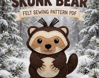 Felt Woodland Animal Pattern PDF, Skunk Bear Ornament , DIY Forest Animal Decor, Beginner Hand Sewing