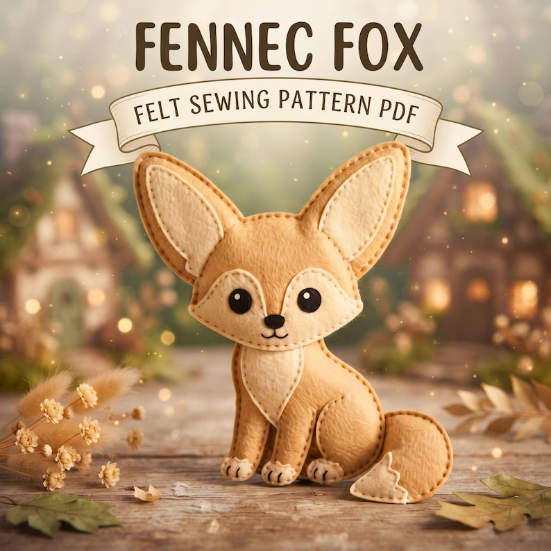 Fox Felt Sewing Pattern PDF, Fennec  Fox Ornament DIY, Woodland Animal Felt Craft, Hand Sewing Pattern