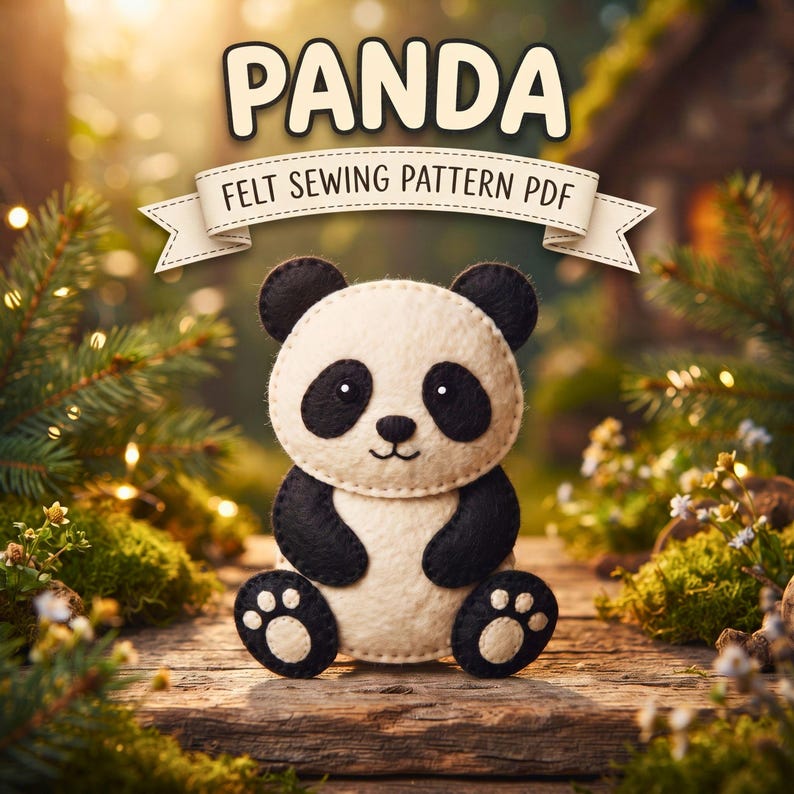 Panda Felt Sewing Pattern PDF, Panda Ornament DIY, Cute Animal Felt Craft, Hand Sewing Pattern