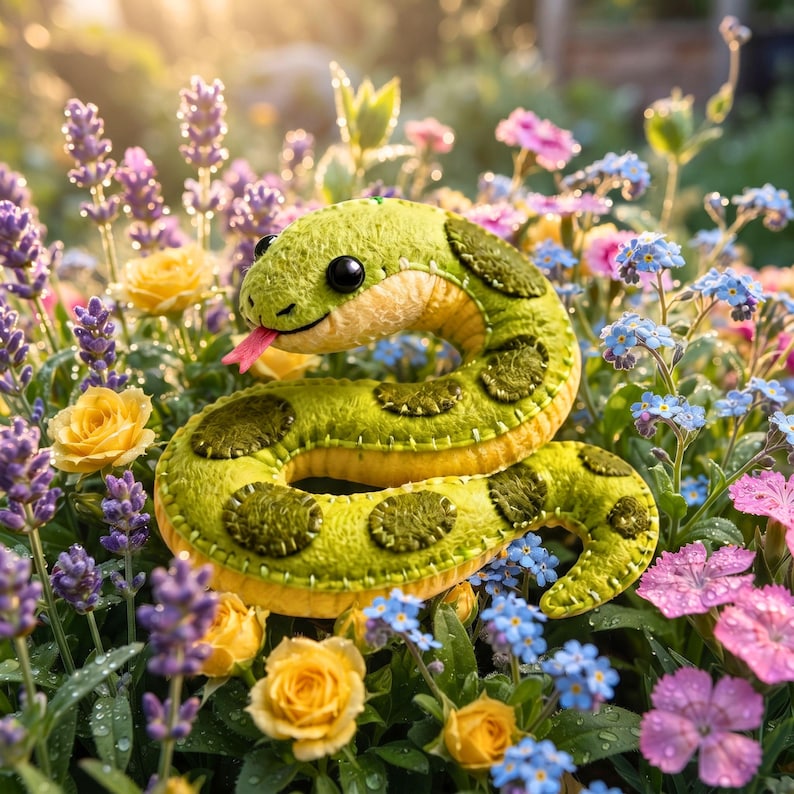 Felt Snake Sewing Pattern PDF, Python Ornament, Reptile Felt Pattern, Hand Sewing, Nursery Decor