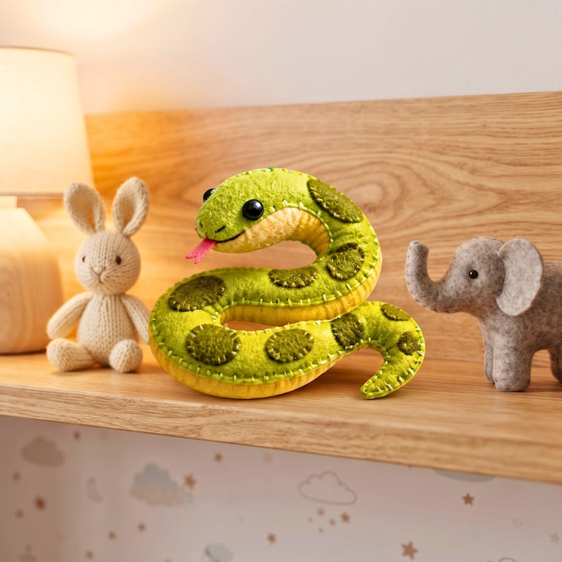 Felt Snake Sewing Pattern PDF, Python Ornament, Reptile Felt Pattern, Hand Sewing, Nursery Decor