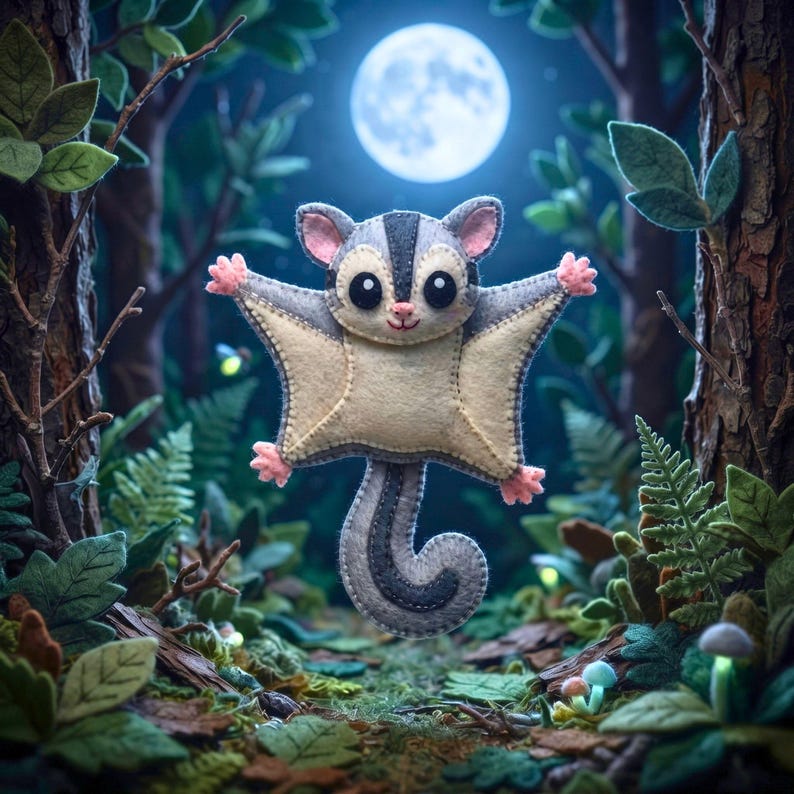 Sugar Glider Sewing Pattern PDF, Felt Animal Ornament, Australian Animal Pattern, Nursery Decor, Hand Sewing