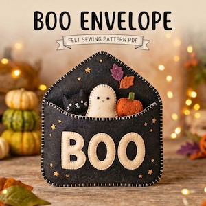 Boo Envelope Sewing Pattern PDF, Felt Halloween Ornament, Ghost Cat Pumpkin, DIY Spooky Decor Tutorial