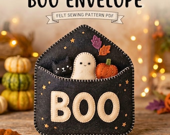 Patrón PDF de decoración de fieltro para Halloween, adorno de fantasma y sobre de fieltro Boo (4.5 pulgadas)
