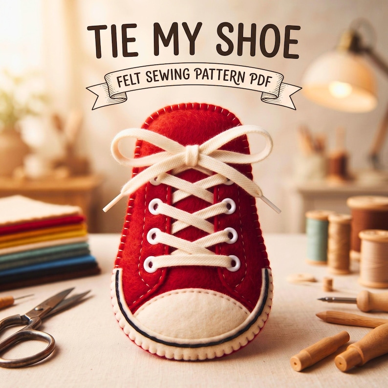Quiet Book PDF Pattern - Tie My Shoe Busy Book Page, Montessori Felt Toddler Learning Toy Template, Printable Sewing Guide