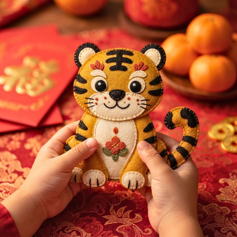 minhwa tiger, tiger sewing pattern, felt tiger pattern, korean tiger pdf, tiger ornament diy, felt tiger ornament, lunar new year diy, folk art tiger, tiger lover gift, korean folk decor, cute tiger plush, diy felt tiger, hojakdo tiger gift