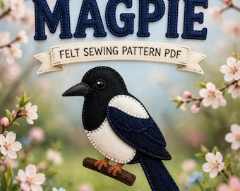 Patrón de adorno de pájaro de fieltro PDF, costura de urraca coreana, decoración de buena suerte, manualidad de naturaleza DIY