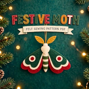 Christmas Moth Decor Pattern PDF, Festive Insect Felt Ornament, Hand Sewing