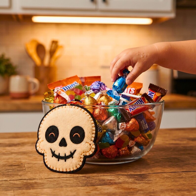 Happy Skull Sewing Pattern PDF | Felt Halloween Skull Ornament Pattern, DIY Cute Skeleton Plush Spooky Decor Tutorial